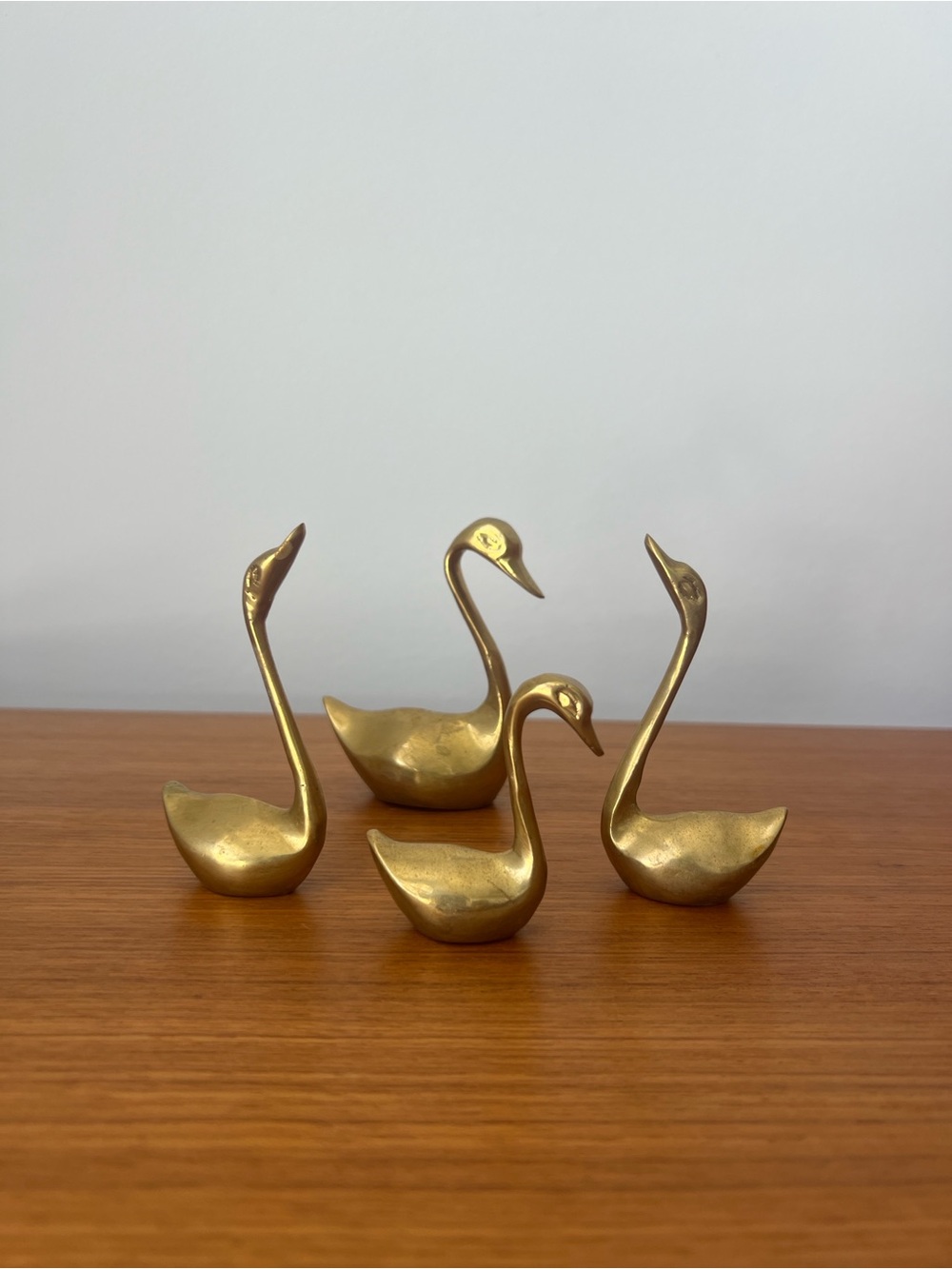 Vintage Mid-Century Modern Brass Swan Family